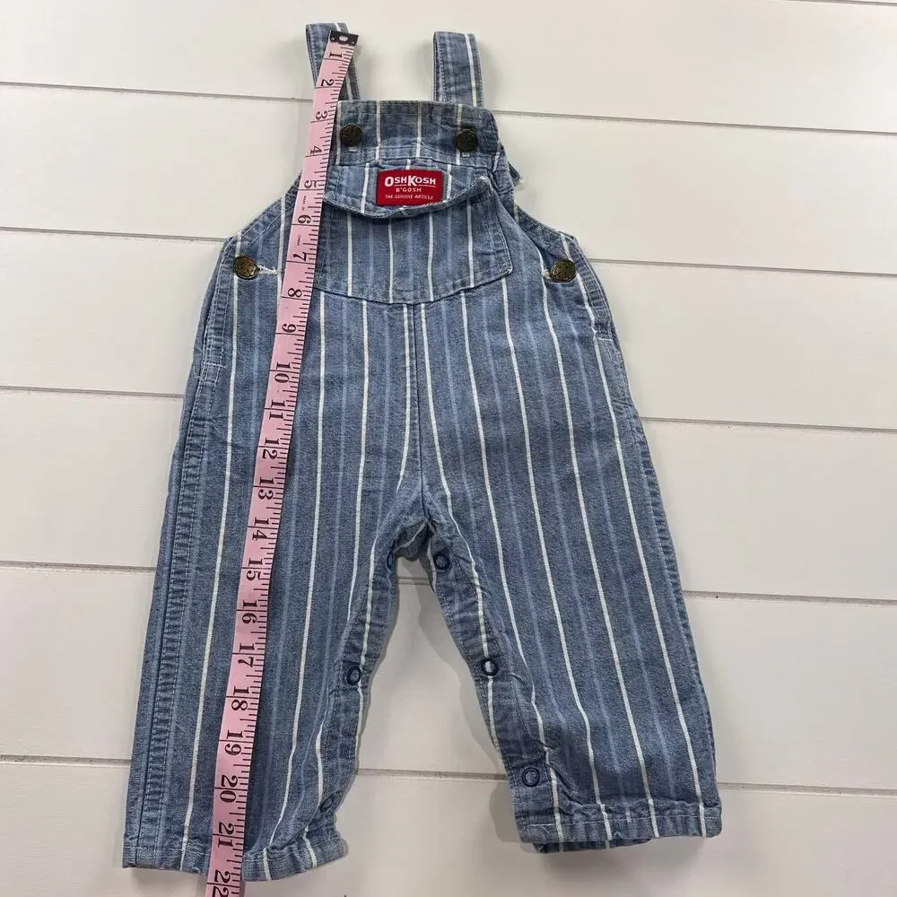 Oshkosh B’Gosh Vintage baby boys blue denim pin striped overalls size 12 Months